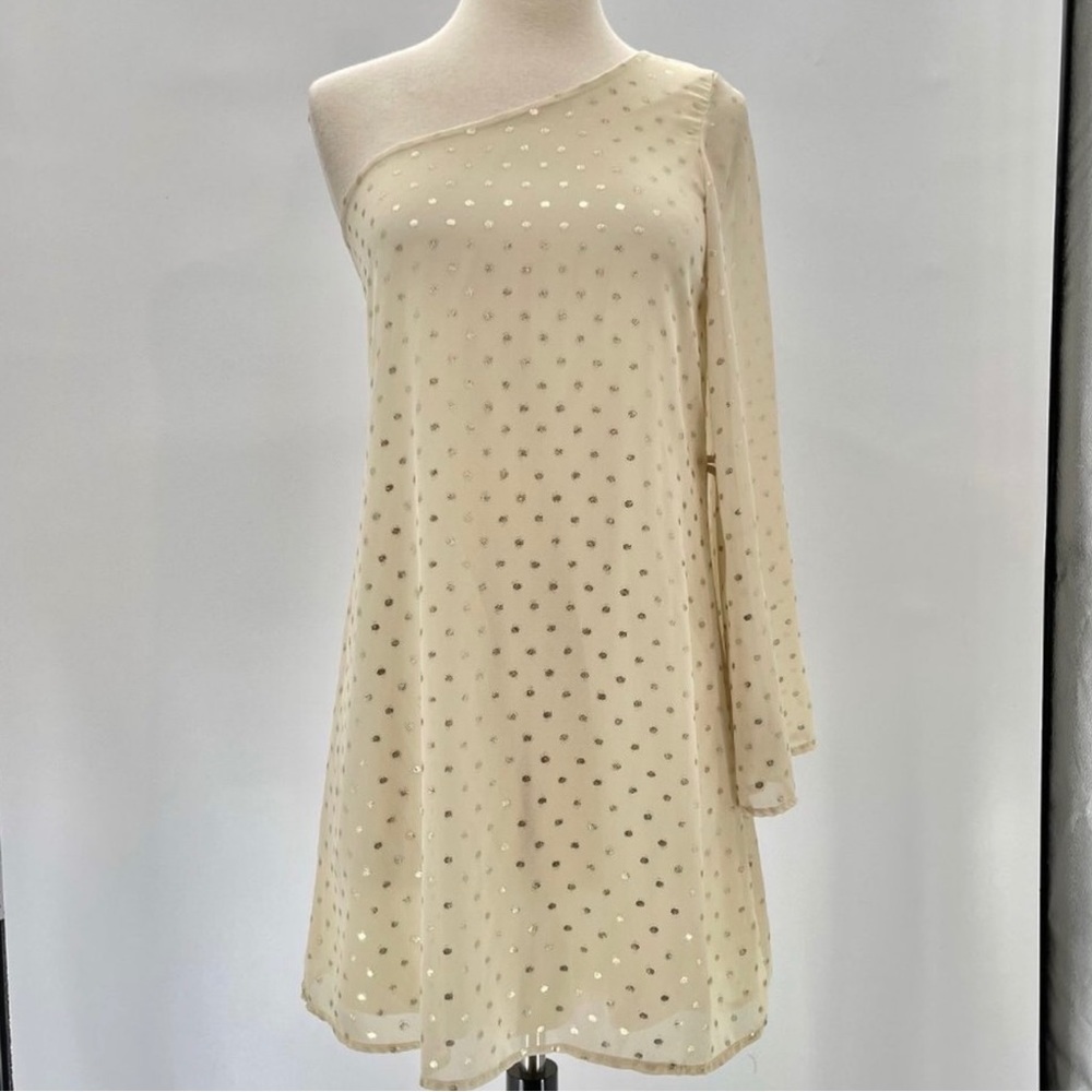 MONACO ~ Gold Polka Dot One-Shoulder Dress ~ Size S